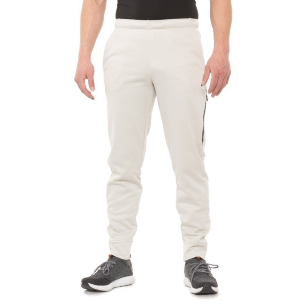 ASICS Athletic Pants Mens Large Beige Side Zip Fleece Lined Knit Jogger Pant New